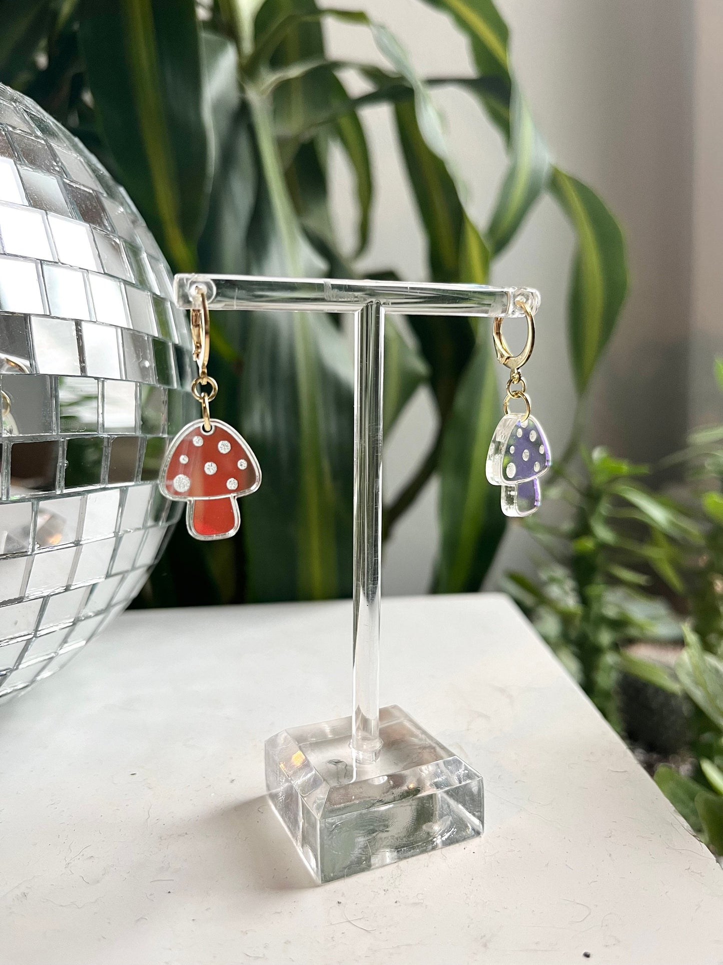 Tiny Iridescent Mushroom Earrings