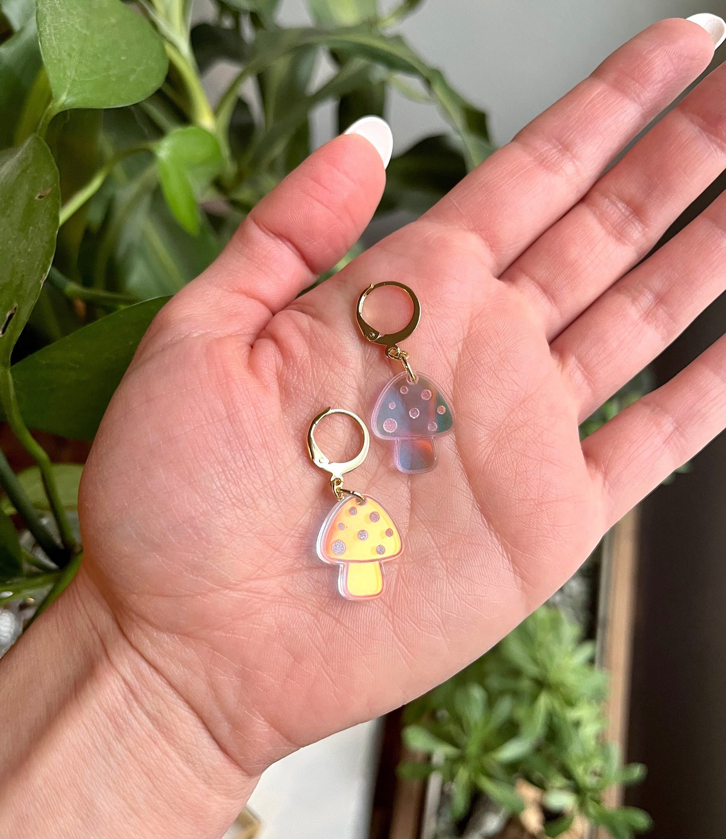 Tiny Iridescent Mushroom Earrings