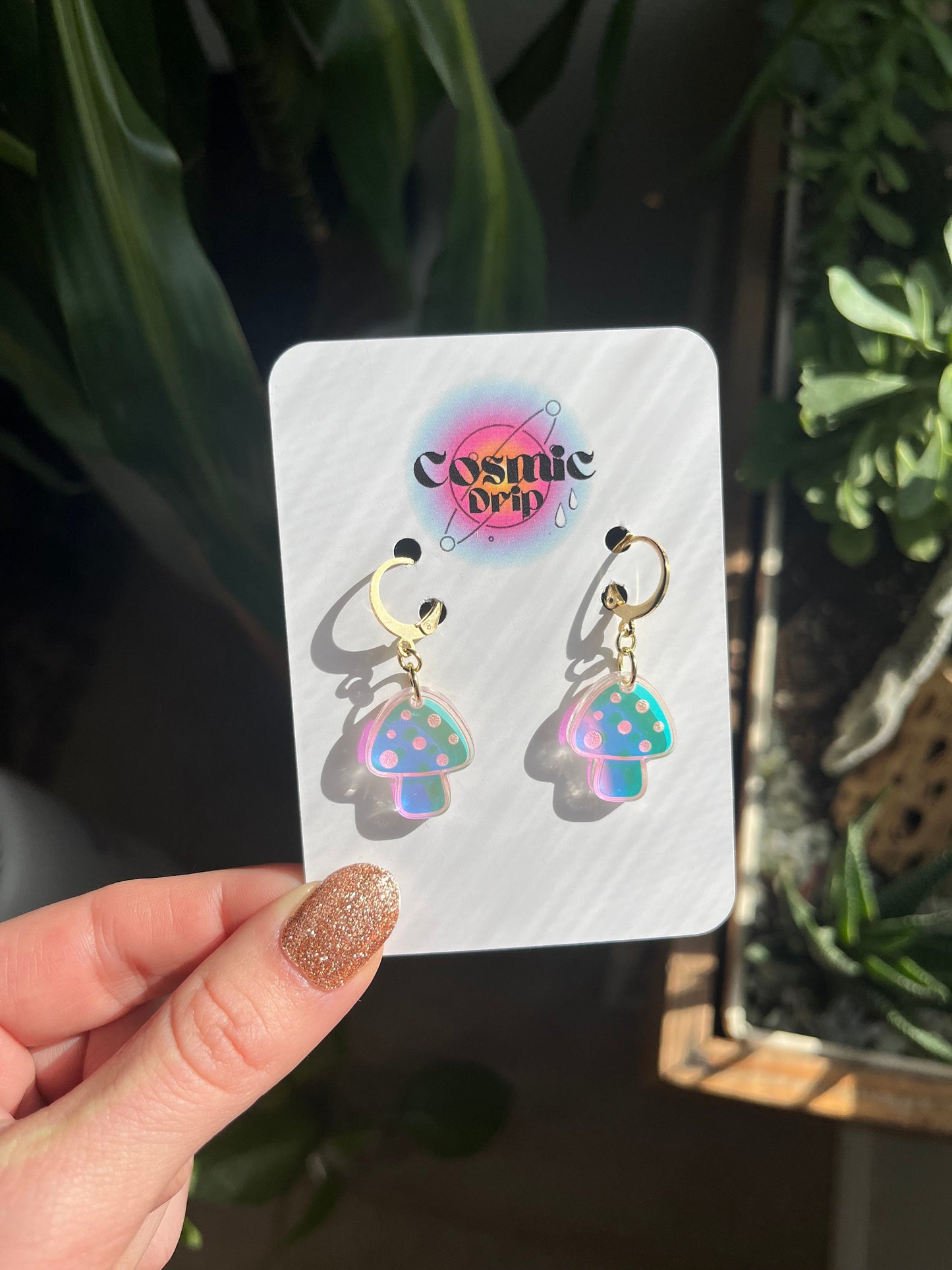 Tiny Iridescent Mushroom Earrings