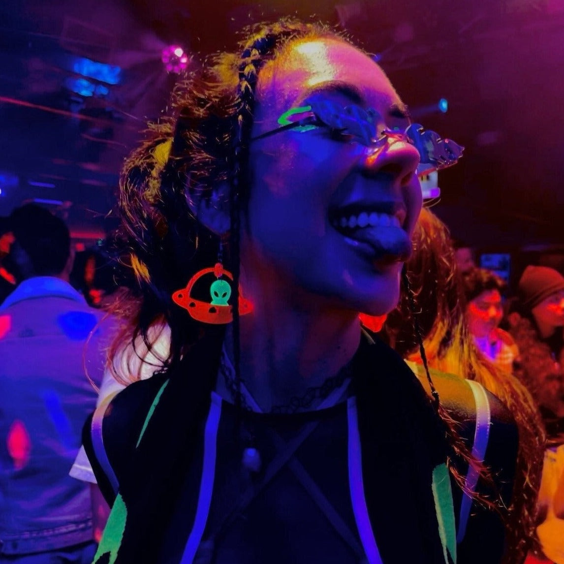 Pink Neon UFO Alien Earrings